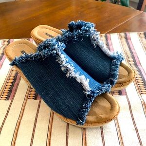 Minnetonka Denim Wedge Sandals